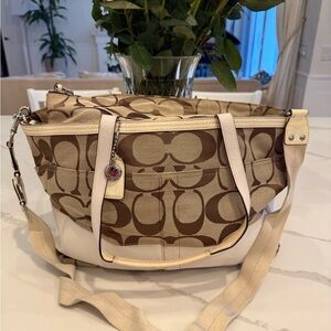 COACH Authentic Signature Canvas Tote in Beige and Brown